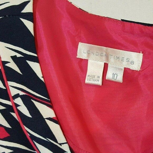 NEW London Times Sheath Dress Sz 10 Blue Navy Pink White Belt Pockets - Picture 5 of 5